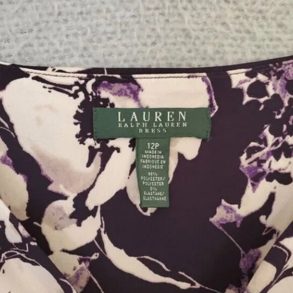Lauren Ralph Lauren Women's Ruched Faux Wrap Purple Floral Knit Dress 12P - Picture 2 of 3